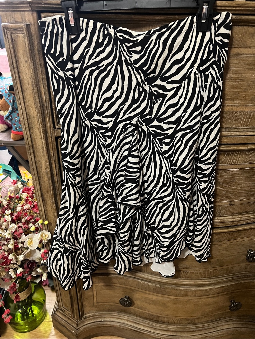 Worthington Black and White Zebra Asymmetrical Ruffle Skirt